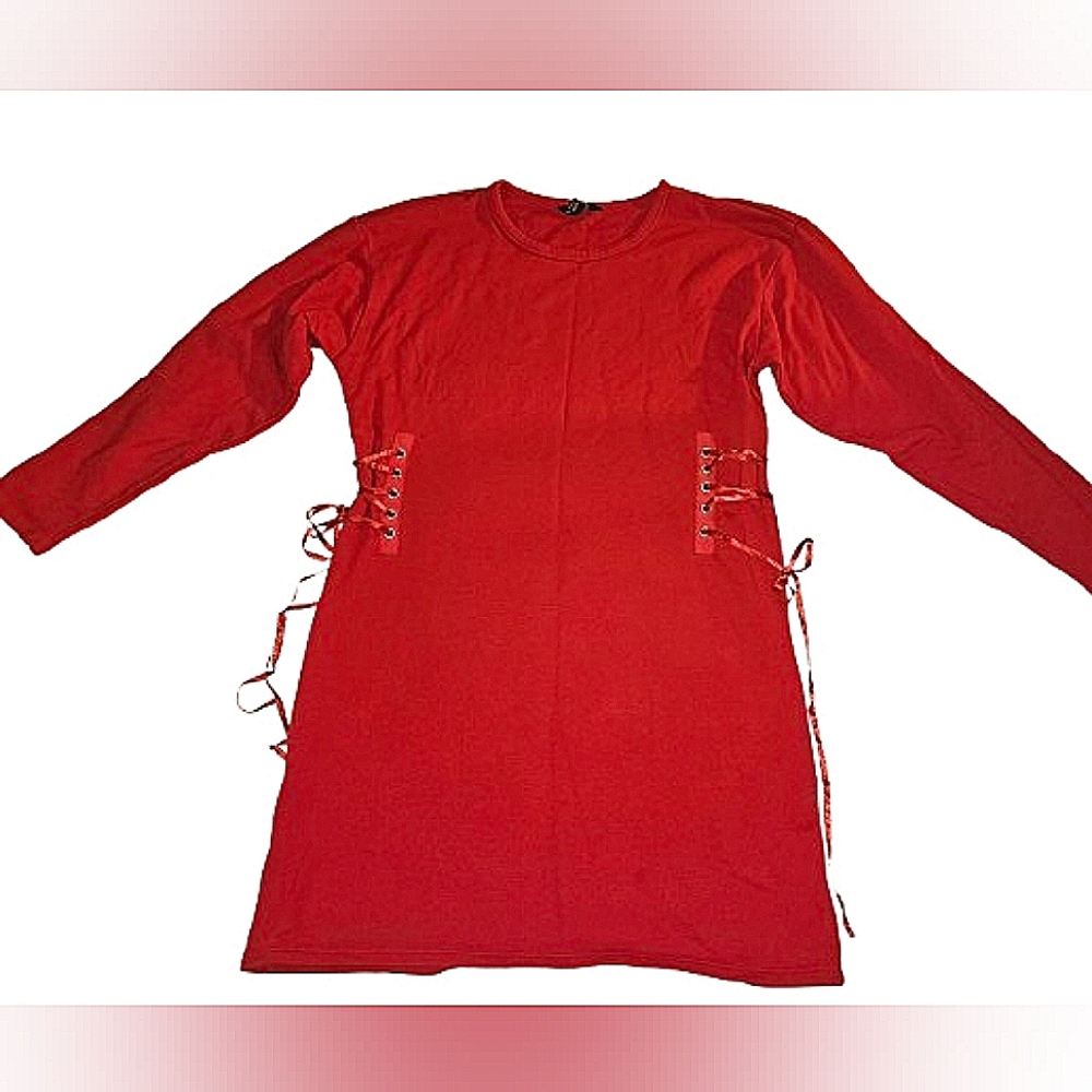 Project Runway Red Sweatshirt Dress  Lace-up sides M